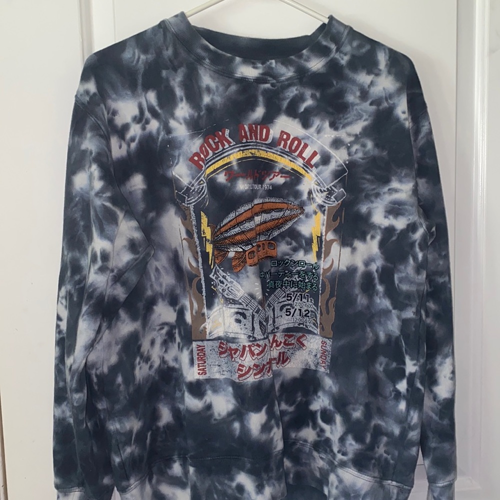 Rock and roll tie dye blue and white sweater
